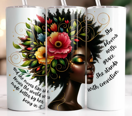 She Blooms Juneteeth Tumbler